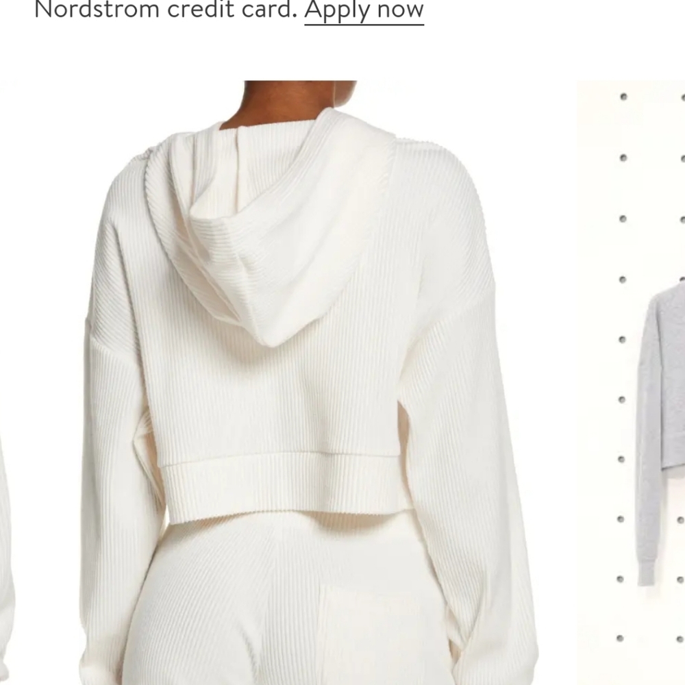 ALO Yoga Cream Ribbed Cropped Hoodie